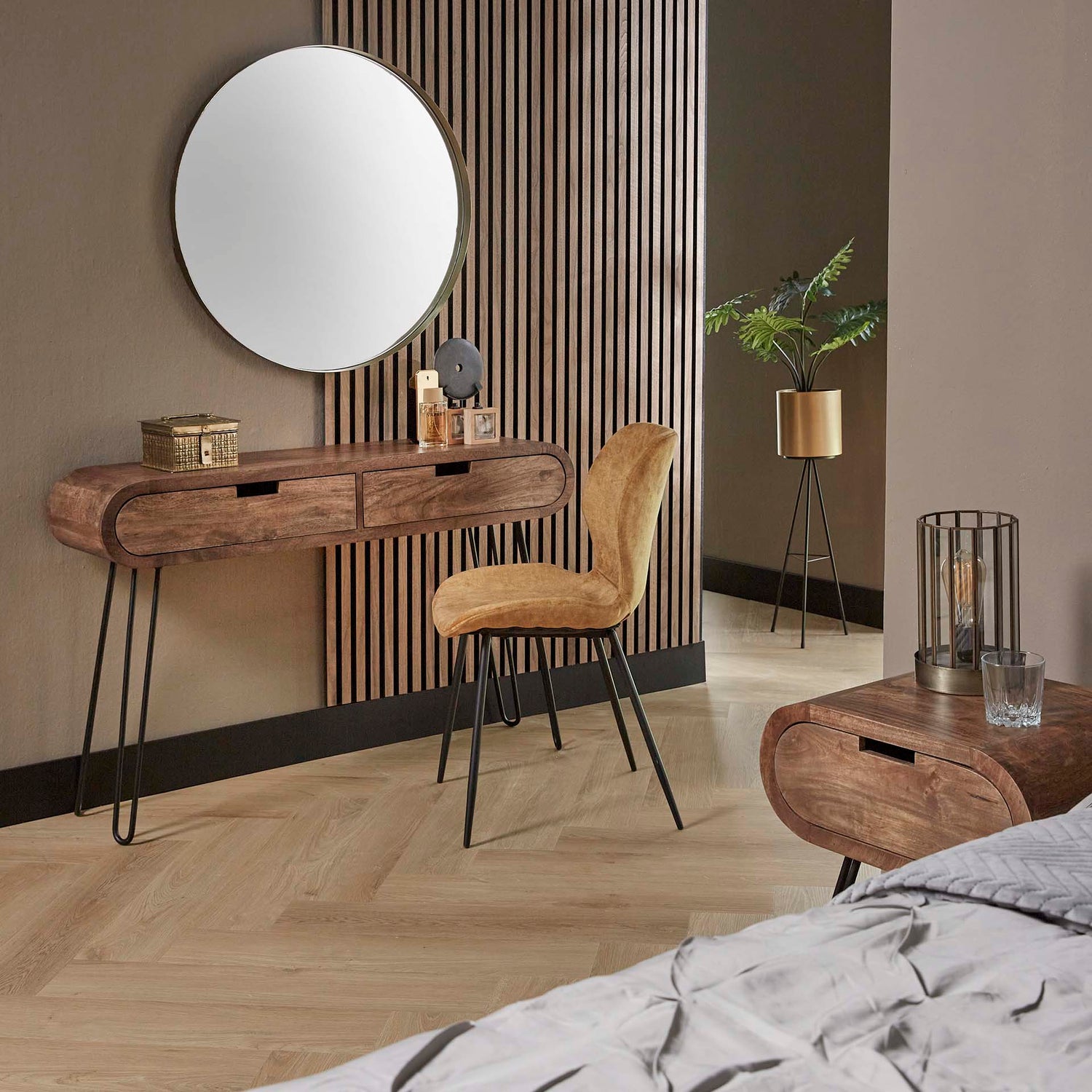 Kaptafel met 2 Laden Barrel - 120x30x76 cm - Zandkleur - Mango