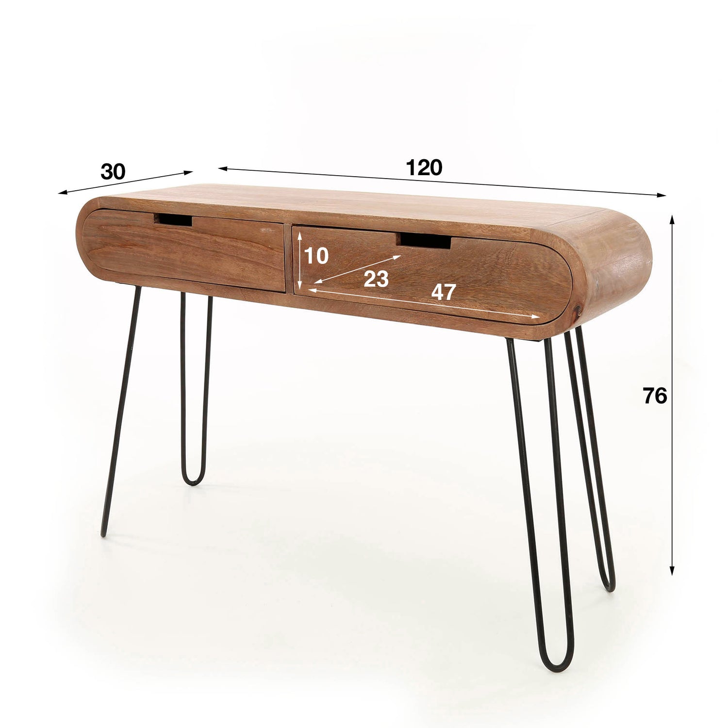 Kaptafel met 2 Laden Barrel - 120x30x76 cm - Zandkleur - Mango