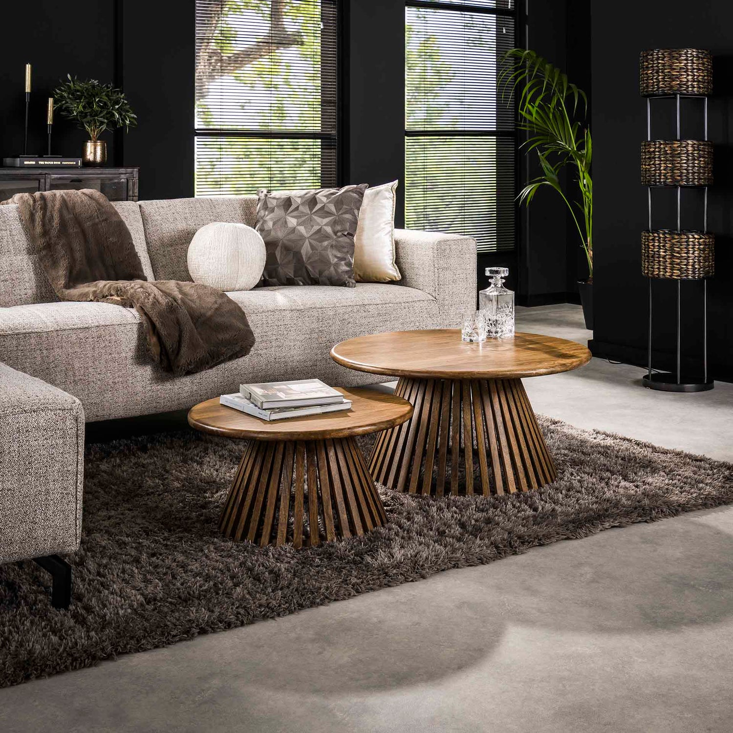 Salontafel Tweak Conish - Set van 2 - 80x80x40 cm - Zandkleur - Mango