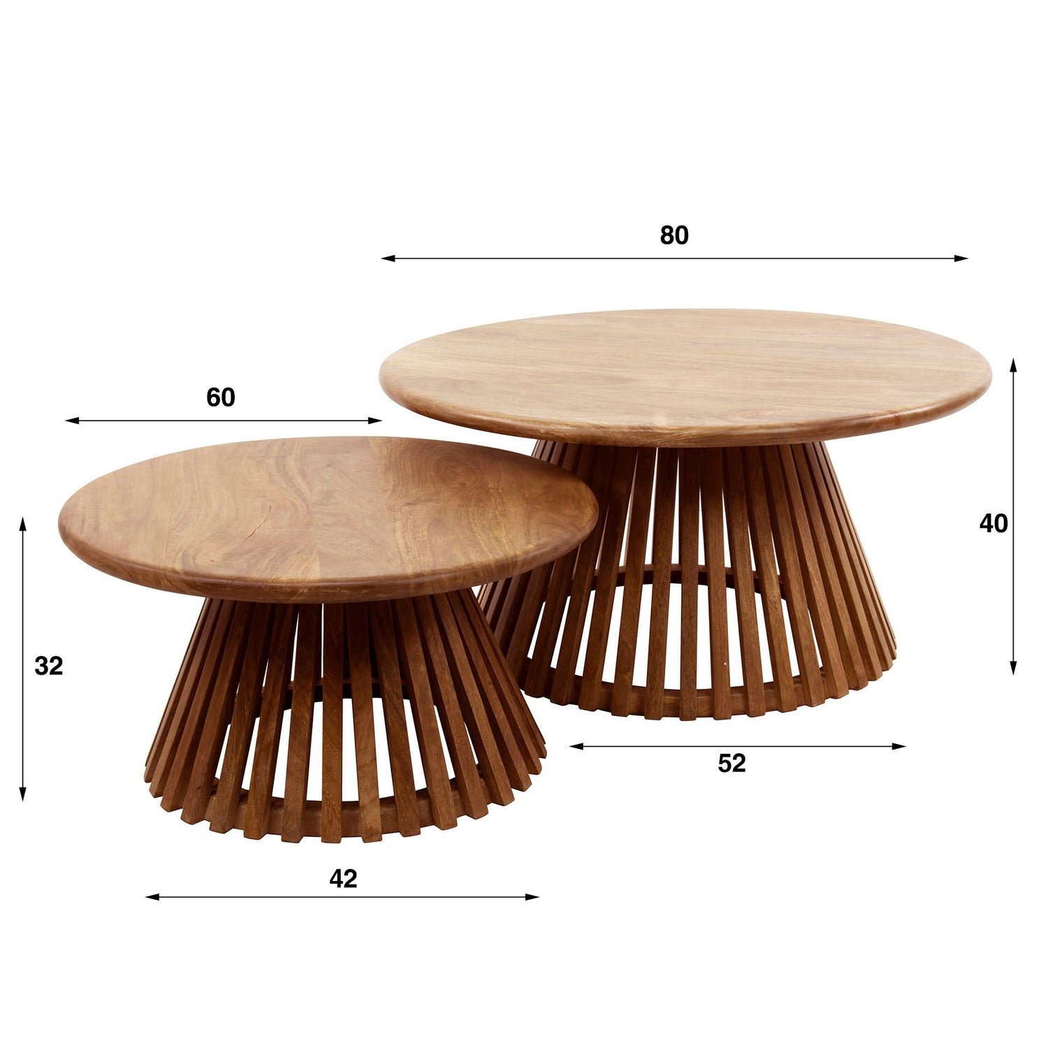 Salontafel Tweak Conish - Set van 2 - 80x80x40 cm - Zandkleur - Mango