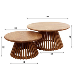 Salontafel Tweak Conish - Set van 2 - 80x80x40 cm - Zandkleur - Mango