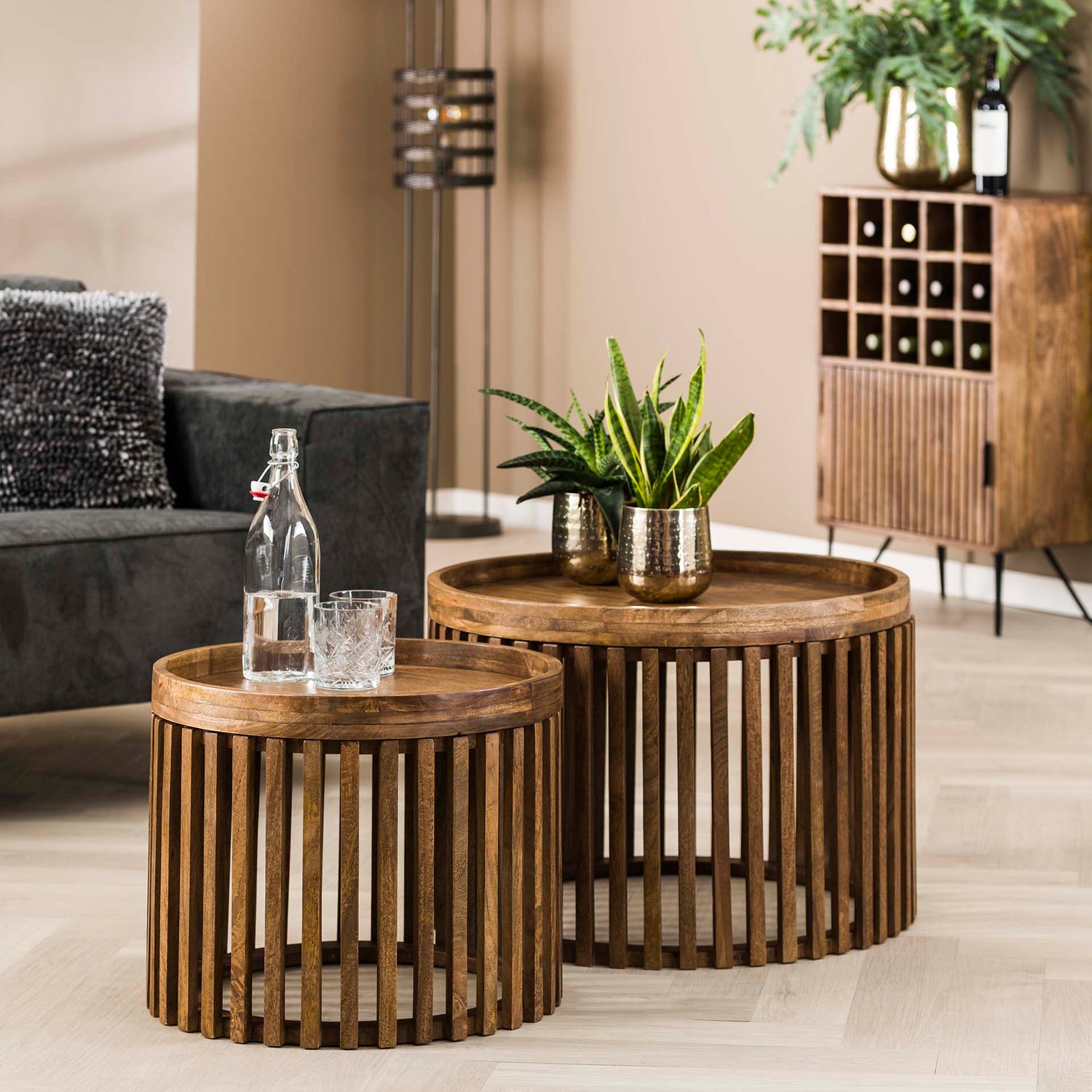 Salontafel Tweak - Set van 2 - 65x65x40 cm - Zandkleur - Mango