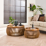 Salontafel Tweak Curve - Set van 2 - 78x78x40 cm - Zandkleur - Mango