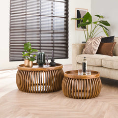 Salontafel Tweak Curve - Set van 2 - 78x78x40 cm - Zandkleur - Mango
