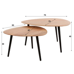 Salontafel Driehoek Organisch - Set van 2 - 75x73x40 cm - Naturel - Acacia
