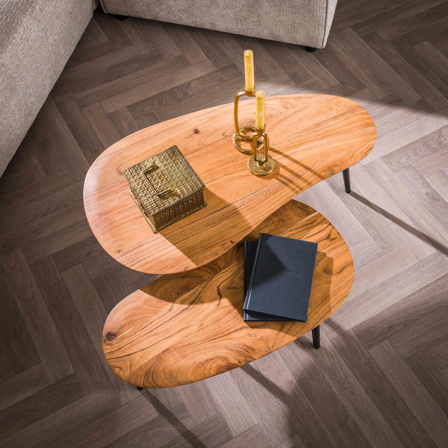 Salontafel Niervormig Organisch - Set van 2 - 90x50x40 cm - Naturel - Acacia