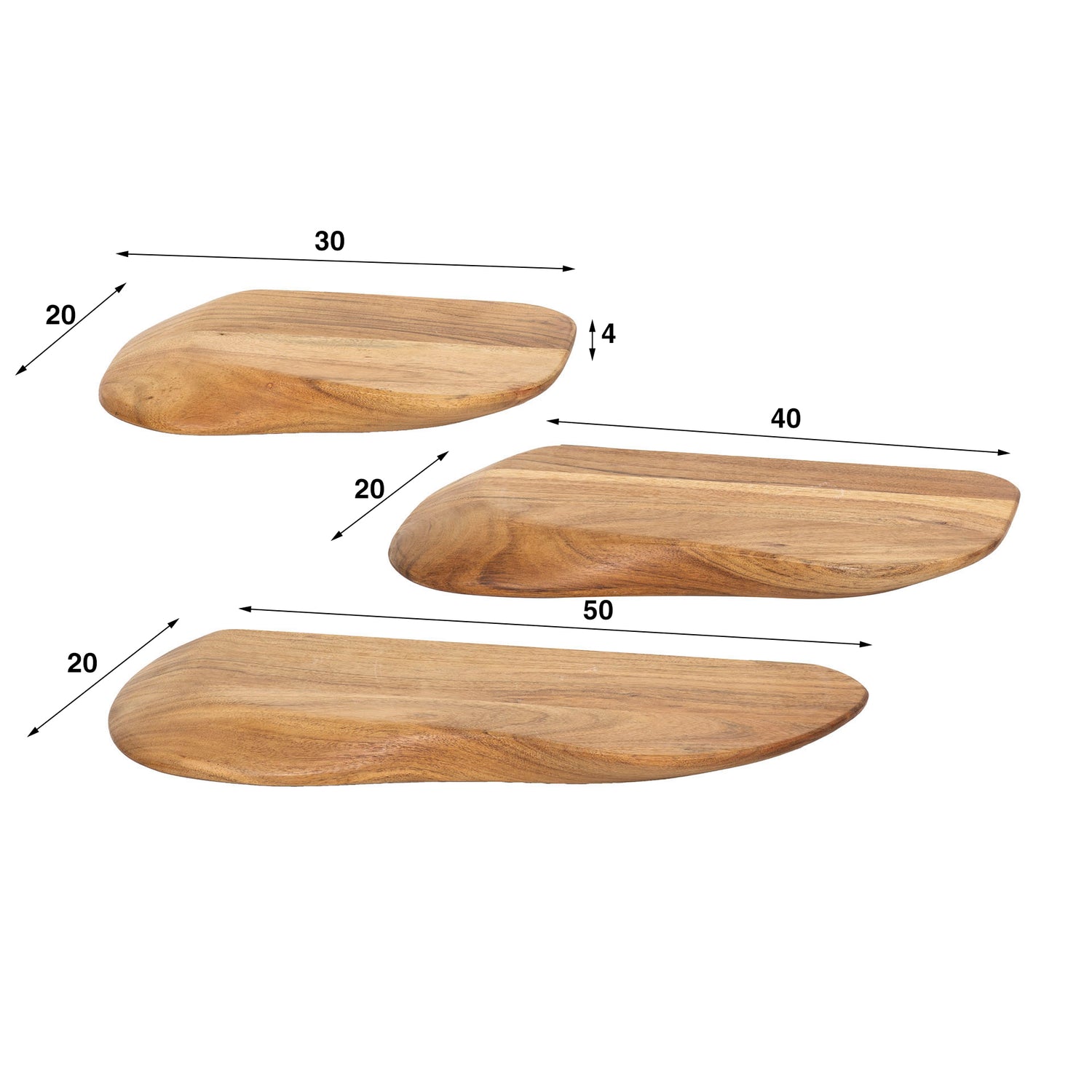 Wandschap Organic - Set van 3 - 50x20x4 cm - Naturel - Acacia