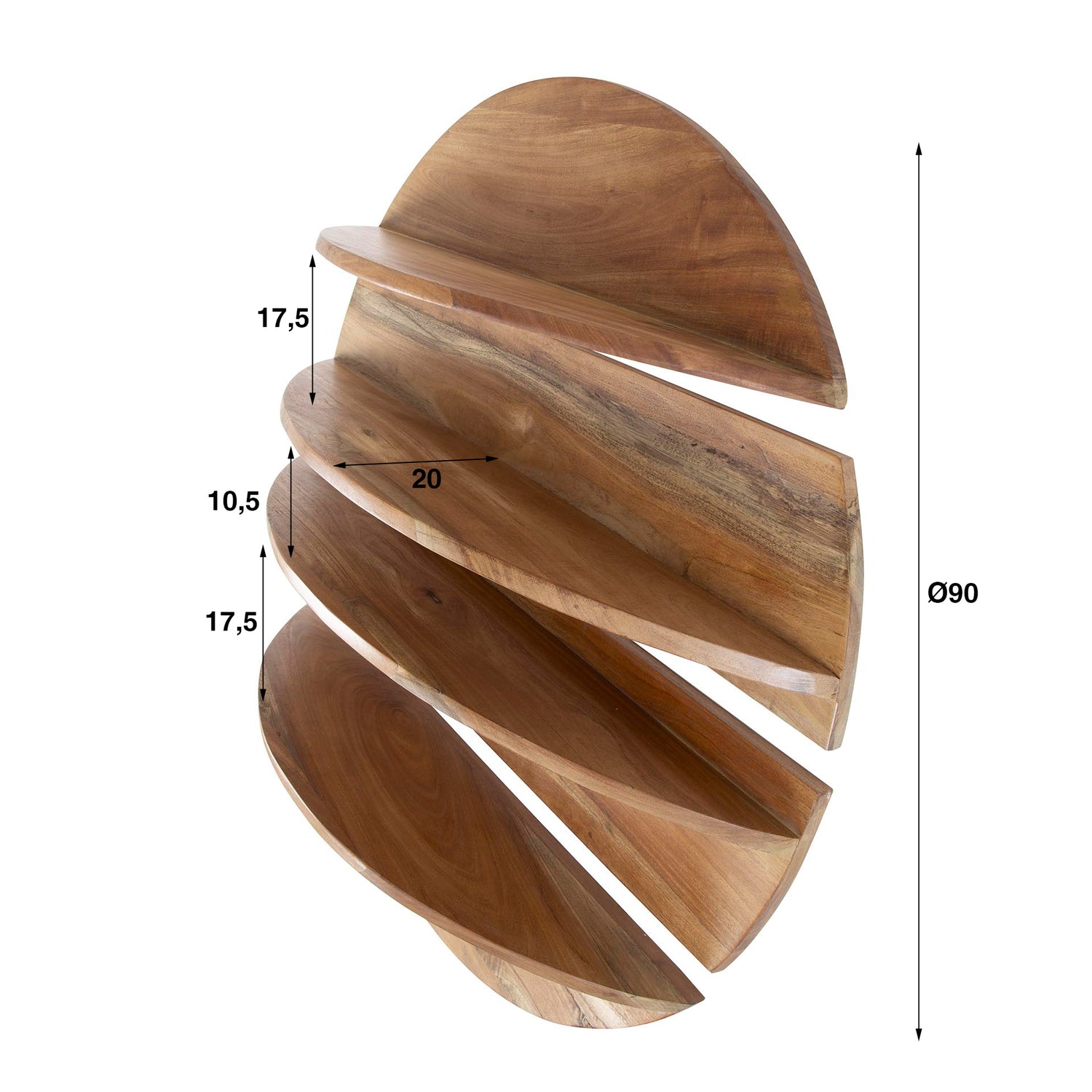 Wandschap Rond - Set van 4 - 90x22x90 cm - Naturel - Margosa