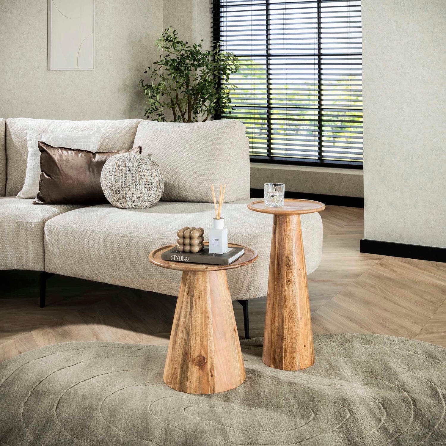 Bijzettafel Cone - Set van 2 - 30x30x60 cm - Acacia