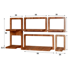 Wandschap Curvy - Set van 5 - 30x23x65 cm - Naturel - Acacia