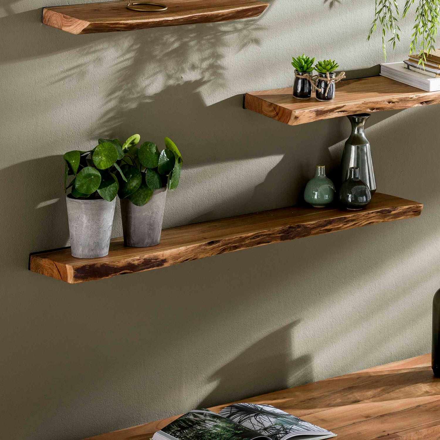 Wandplank 120 Edge - 120x20x4 cm - Naturel - Acacia