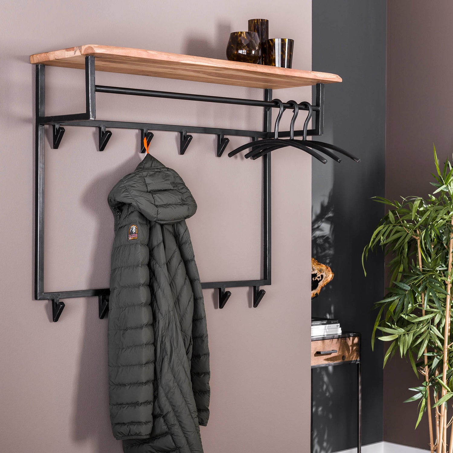 Kapstok Edge Hoog met 12 Haken Hoedenplank - 100x33x80 cm - Naturel - Acacia