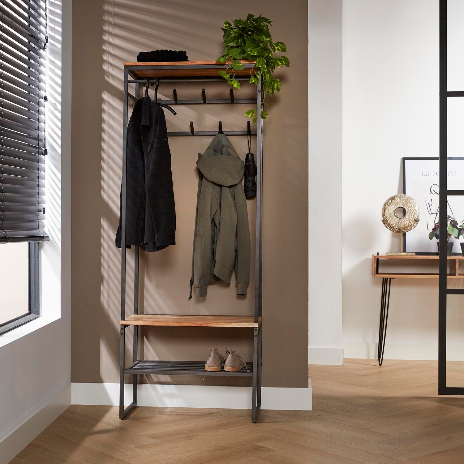 Garderobemeubel Roede Edge - 70x35x182 cm - Naturel - Acacia