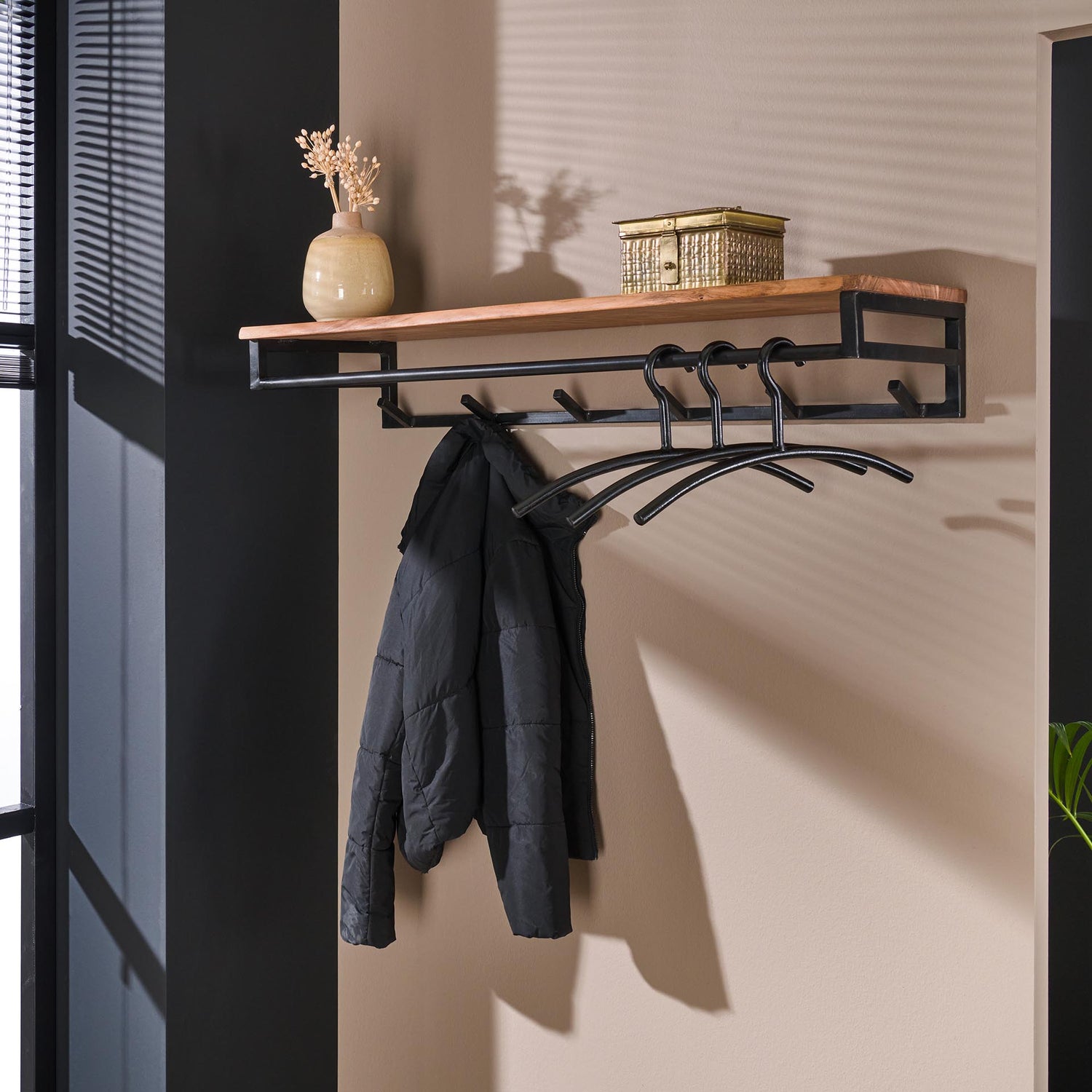 Kapstok Custom 6 Haken Hoedenplank - 100x35x17 cm - Naturaal - Acacia