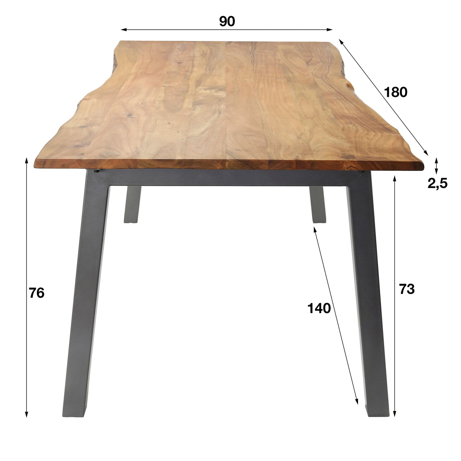 Eettafel Edge - 180x90x76 cm - Naturel - Acacia
