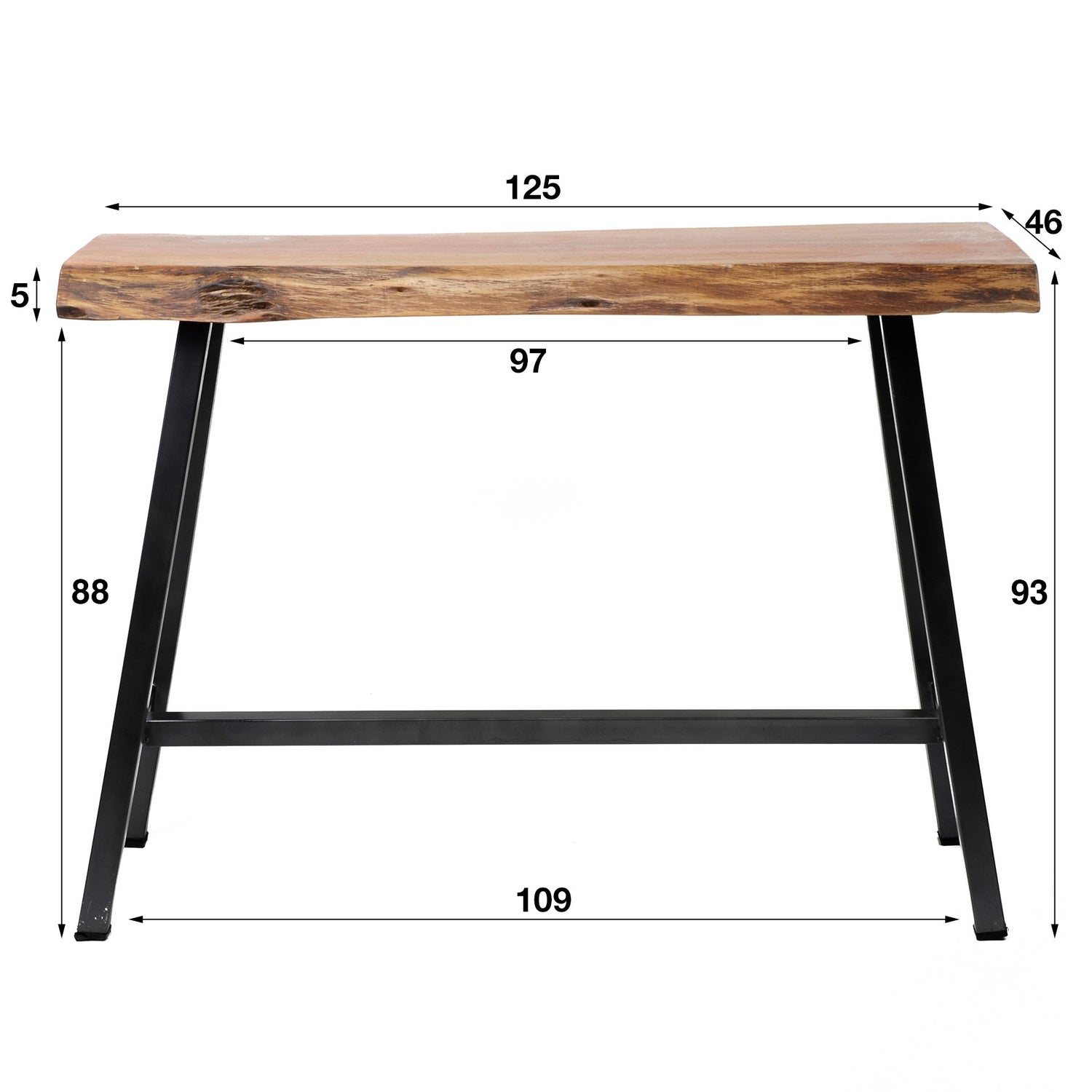 Bartafel Live Edge - 125x46x93 cm - Naturel - Acacia