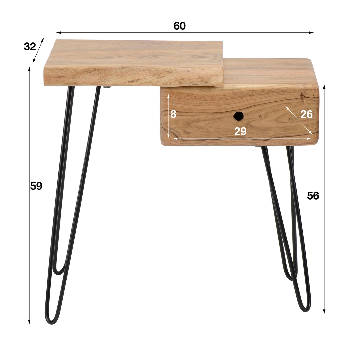 Side Table Nachtkastje Edge Links - 60x32x59 cm - Acacia Naturel