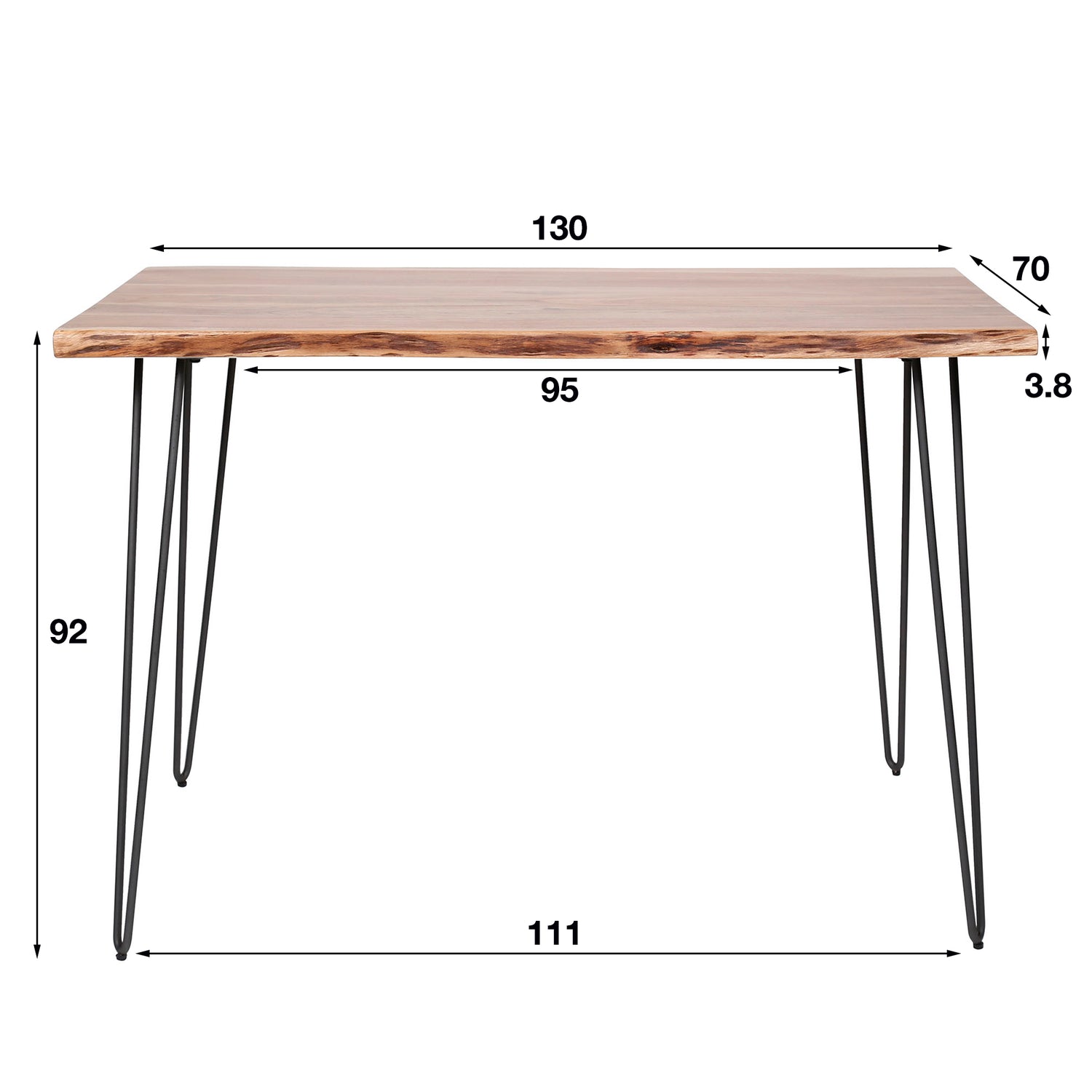 Bartafel Edge 130 cm - 130x70x92 cm - Naturel - Acacia