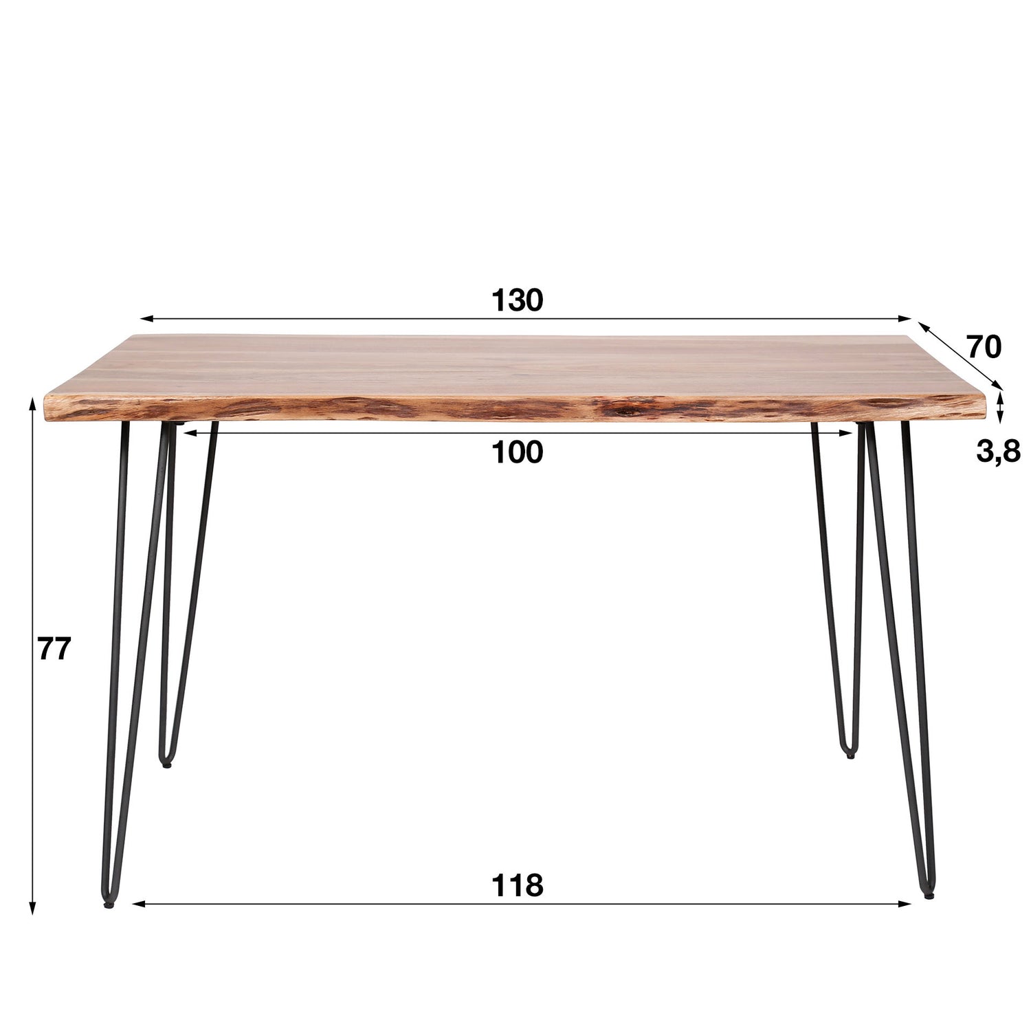 Eettafel Edge 130 - 130x70x77 cm - Naturel - Acacia