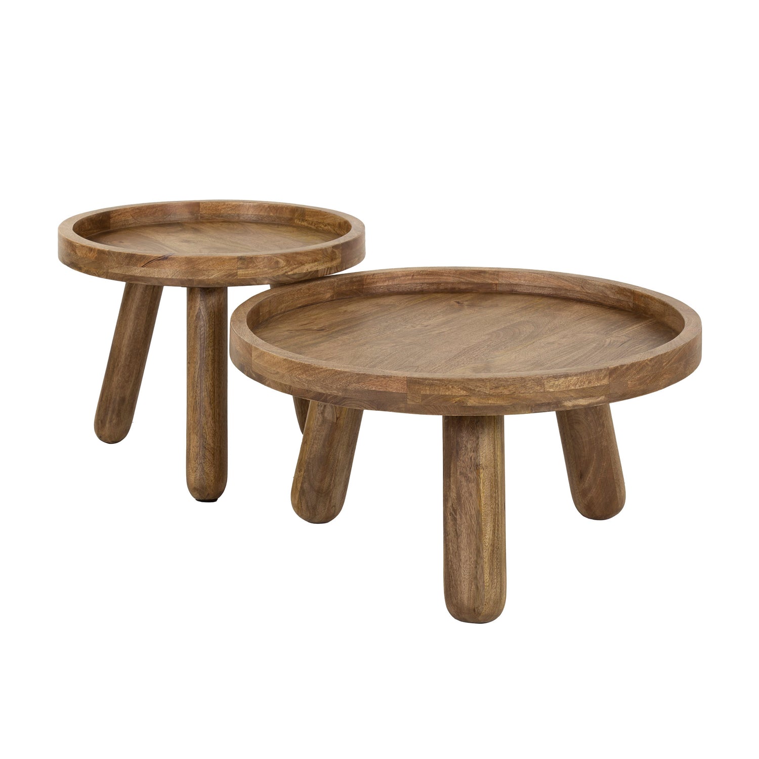 Salontafel Tripod - Set van 2 - 80x80x41 cm - Zandkleur - Mango