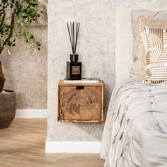 Nachtkastje Block Zwevend met 1 Lade - 30x29x25 cm - Naturel - Acacia