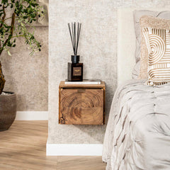 Nachtkastje Block Zwevend met 1 Lade - 30x29x25 cm - Naturel - Acacia