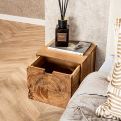 Nachtkastje Block Zwevend met 1 Lade - 30x29x25 cm - Naturel - Acacia