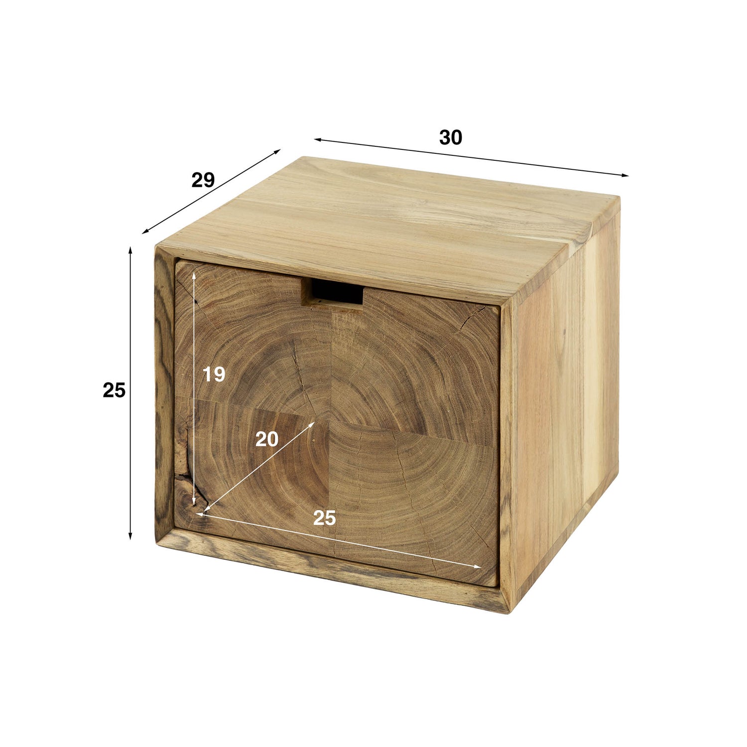 Nachtkastje Block Zwevend met 1 Lade - 30x29x25 cm - Naturel - Acacia