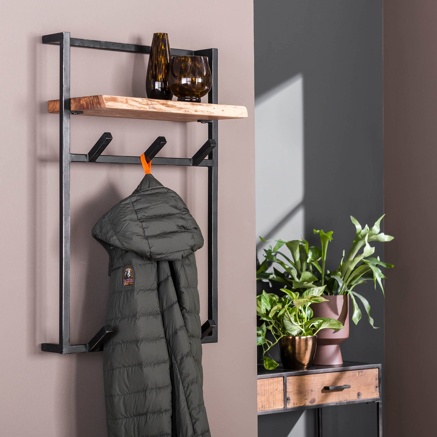 Kapstok Air Solid Hoog met 6 Haken hoedenplank - 51x25x80 cm - Naturel - Acacia