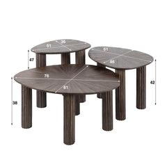 Salontafel Maya Driehoekig - Set van 3 - 76x61x38 cm - Teak Rust Brown - Teak