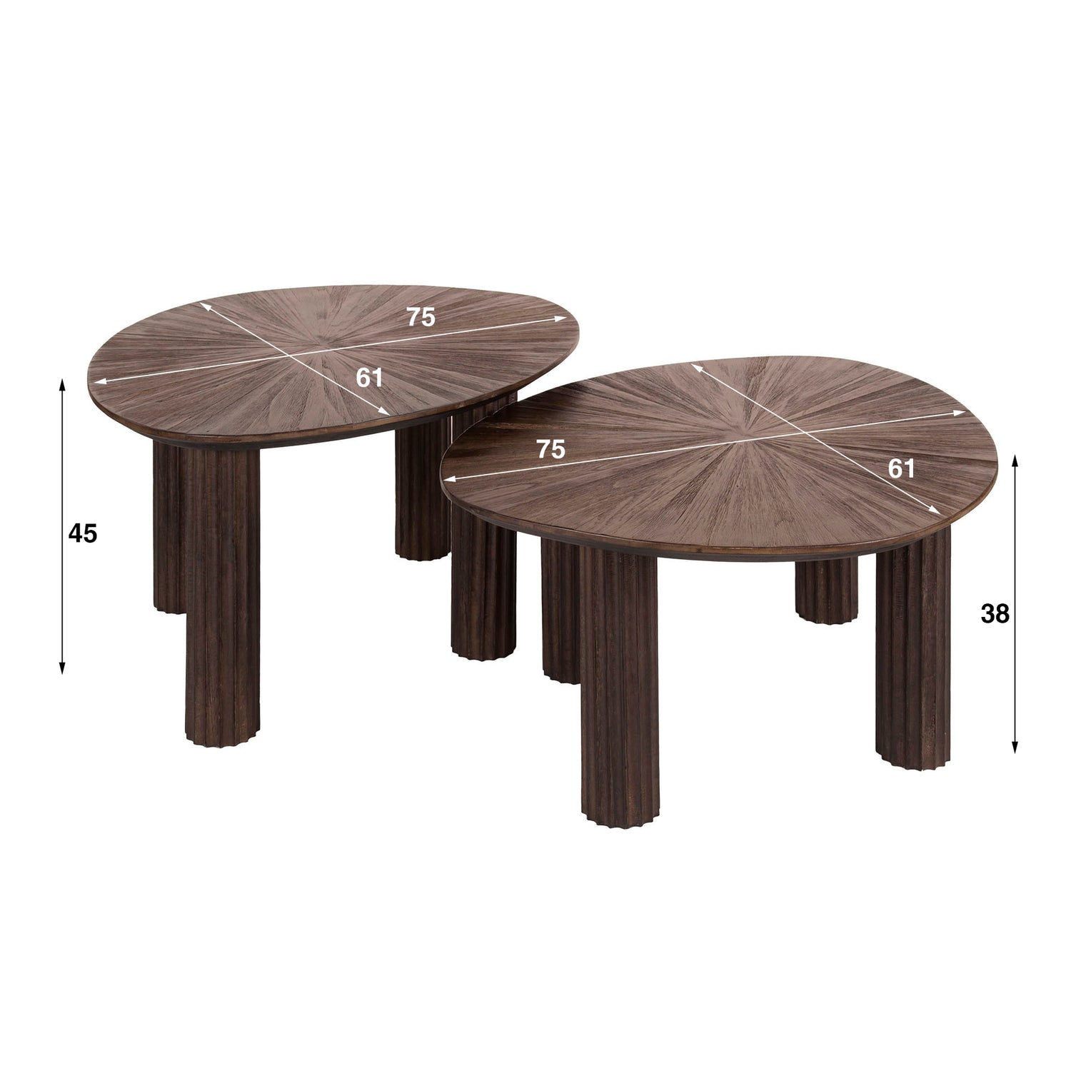 Salontafel Maya Teak Driehoekig - Set van 2 - 75x61x45 cm - Rust Brown - Teak