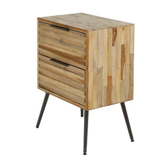 Nachtkastje met 2 laden Teca Strip - 45x30x60 cm - Verweerd - Teakhout