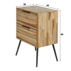 Nachtkastje met 2 laden Teca Strip - 45x30x60 cm - Verweerd - Teakhout