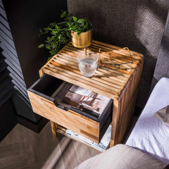 Nachtkastje 1L Rib - 40x30x55 cm - Verweerd Teakhout