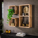 Wandschap Rib - Set van 3 - 42x23x80 cm - Verweerd - Teakhout