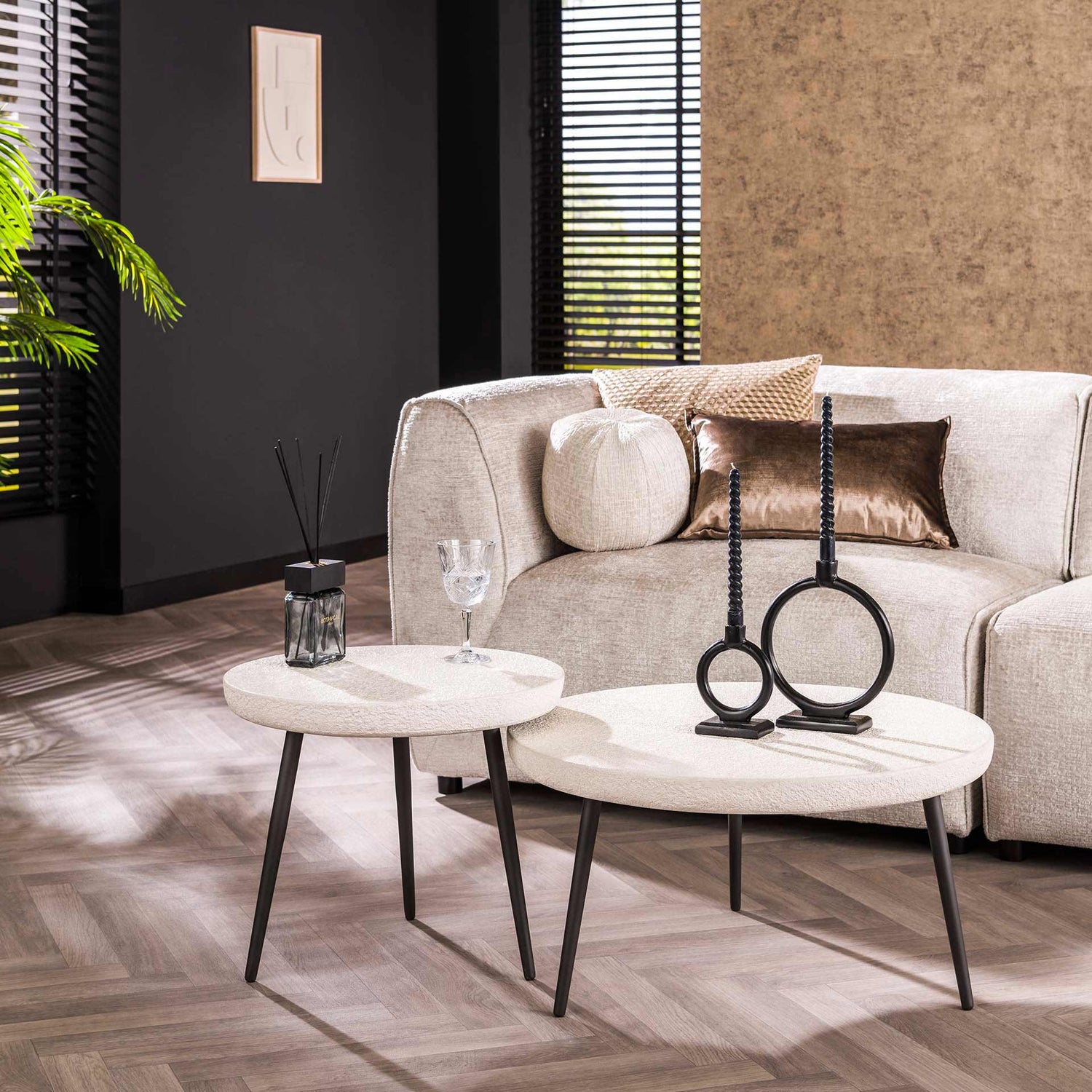 Salontafel Flat Round Stone Set - 70x70x35 cm - Marmer Composiet