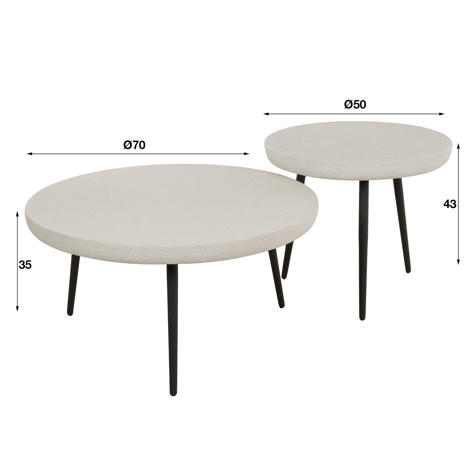 Salontafel Flat Round Stone Set - 70x70x35 cm - Marmer Composiet