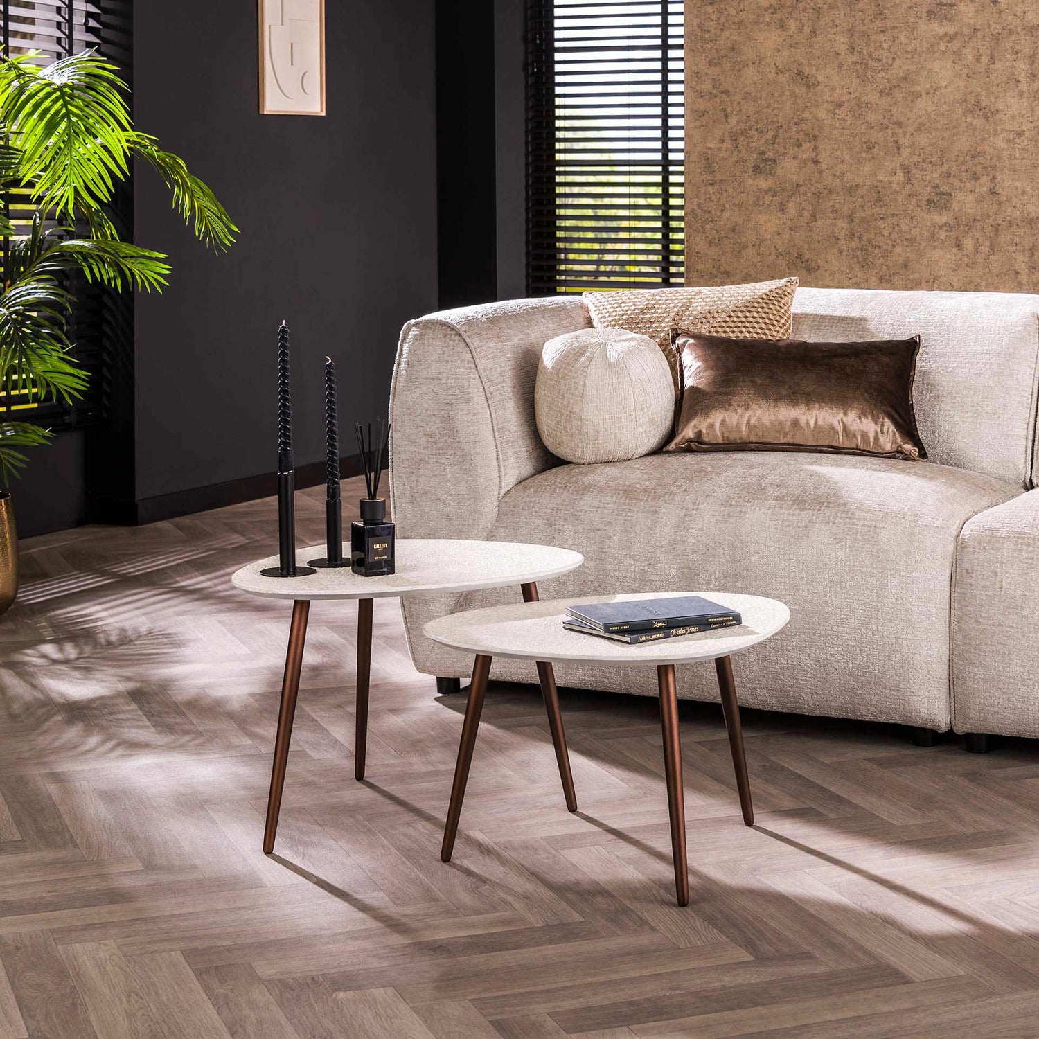 Salontafel Stone Driehoekig Set - 48x60x42 cm - Marmer Composiet