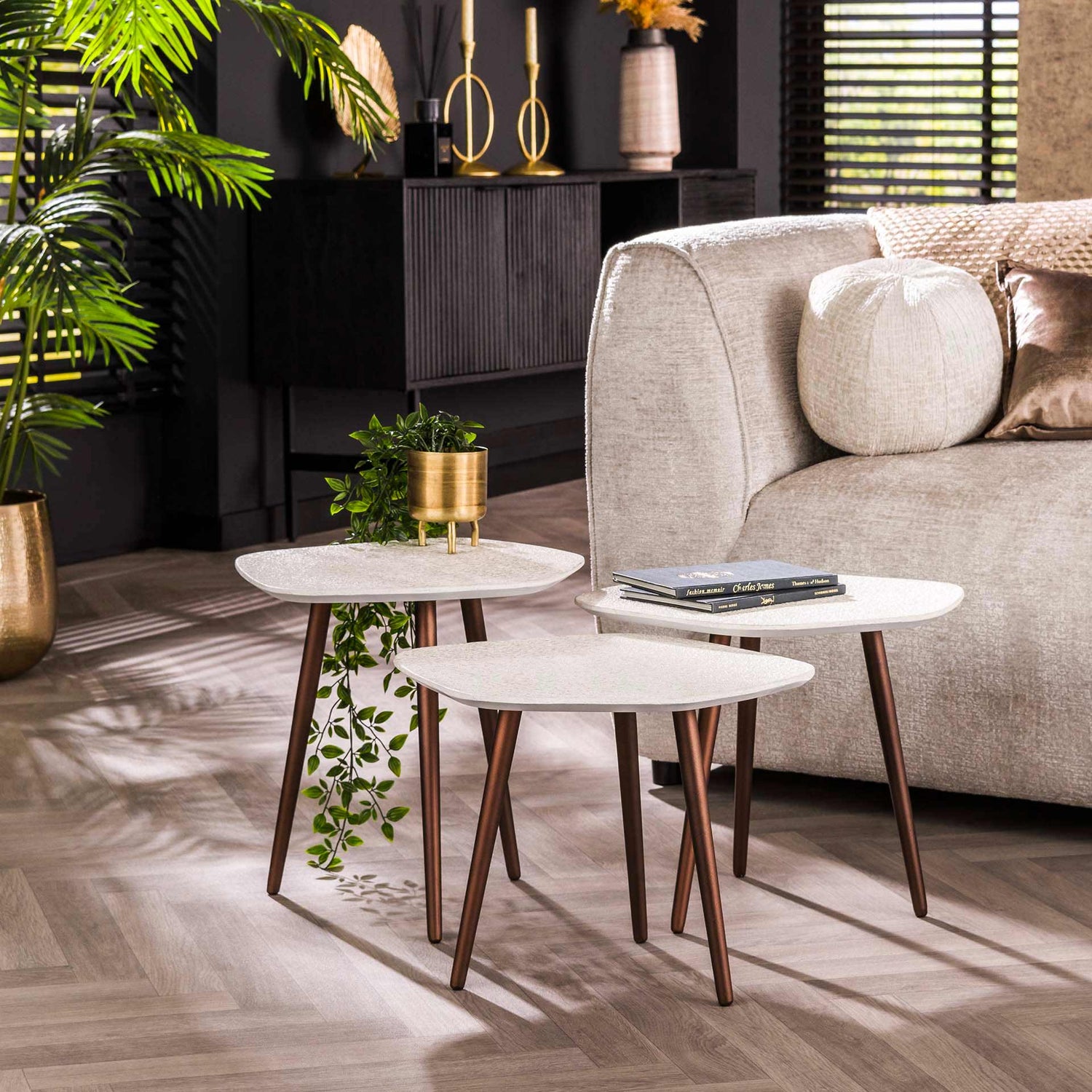 Salontafel Point Stone Set - 42x47x43 cm - Marmer - Composiet