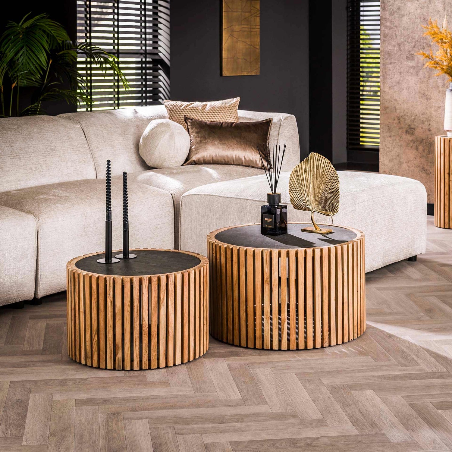 Salontafel Slate Round - Set van 2 - 68x68x40 cm - Leisteen