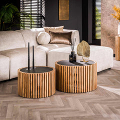 Salontafel Slate Round - Set van 2 - 68x68x40 cm - Leisteen
