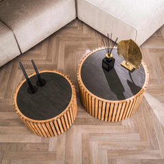 Salontafel Slate Round - Set van 2 - 68x68x40 cm - Leisteen
