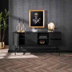 Dressoir 2D/2L Marina - 170x40x81 cm - Zwart - Mango