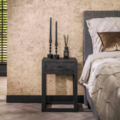 Nachtkastje 1L Black Square - 35x35x50 cm - Zwart - Acacia