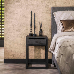 Nachtkastje 1L Black Square - 35x35x50 cm - Zwart - Acacia