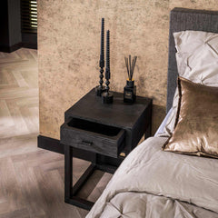 Nachtkastje 1L Black Square - 35x35x50 cm - Zwart - Acacia
