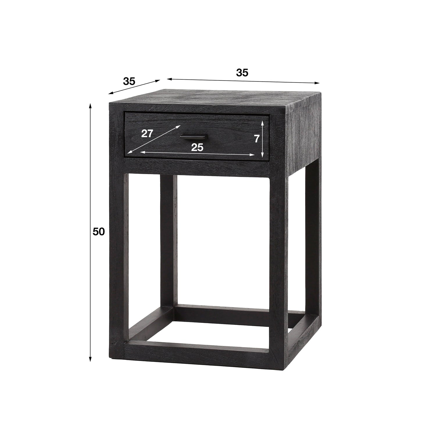 Nachtkastje 1L Black Square - 35x35x50 cm - Zwart - Acacia