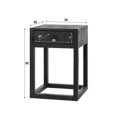 Nachtkastje 1L Black Square - 35x35x50 cm - Zwart - Acacia