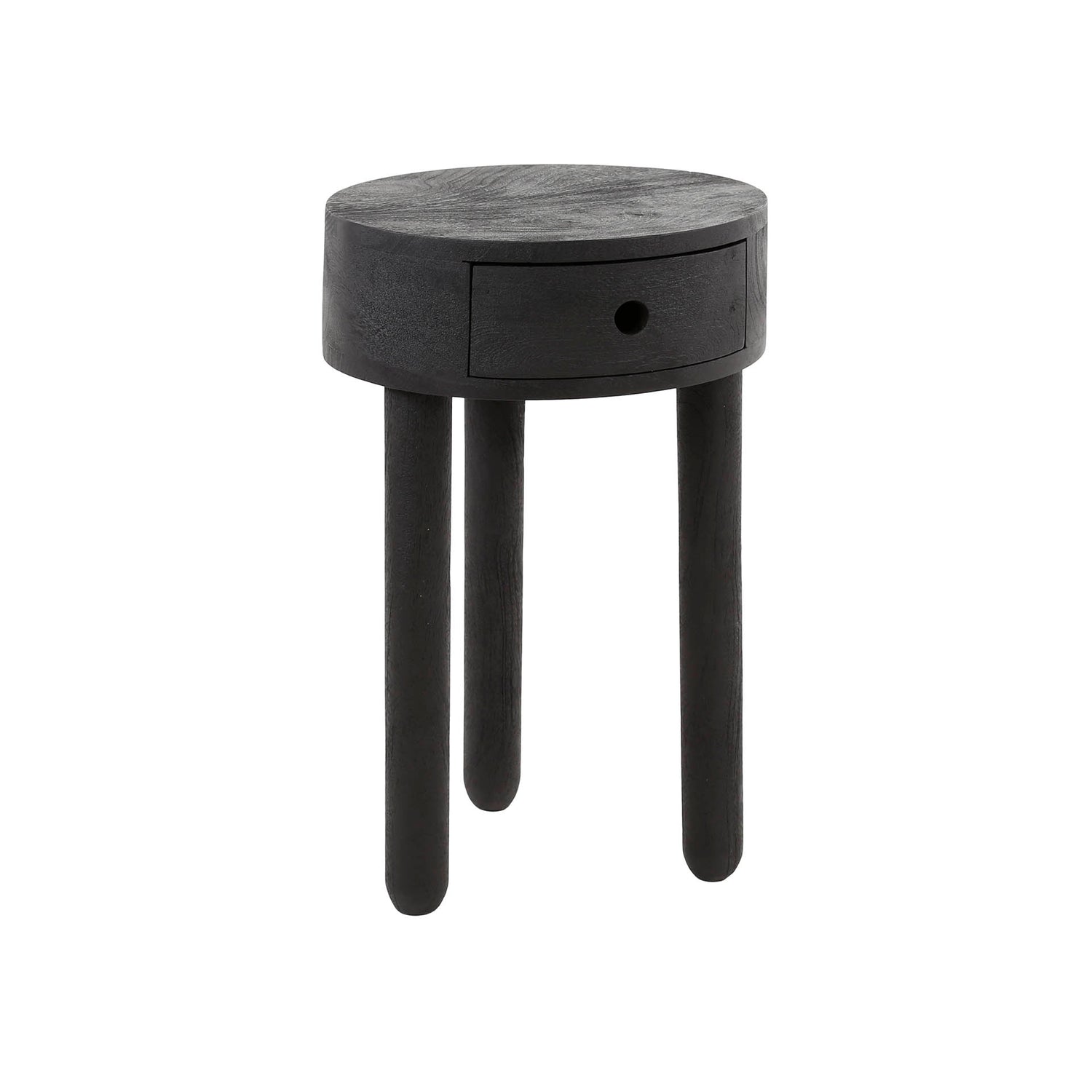 Nachtkastje met 1 lade Round Full Wood - 35x35x55 cm - Zwart - Acacia