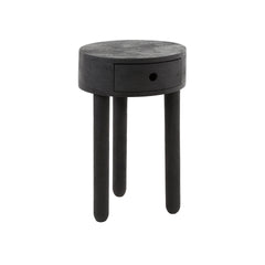 Nachtkastje met 1 lade Round Full Wood - 35x35x55 cm - Zwart - Acacia